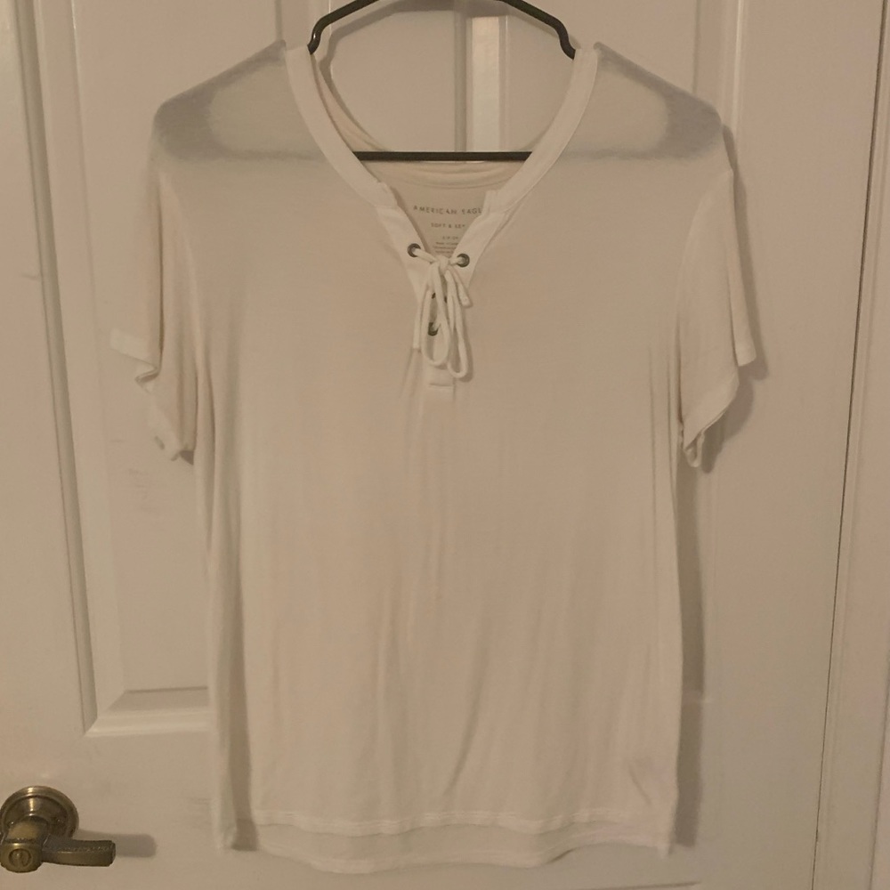 White shirt with neck tie detail